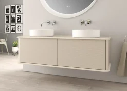 Baden Meuble sous-vasque à suspendre l.141 cm avec plan de toilette et 2 vasques à poser, beige coton, Idra