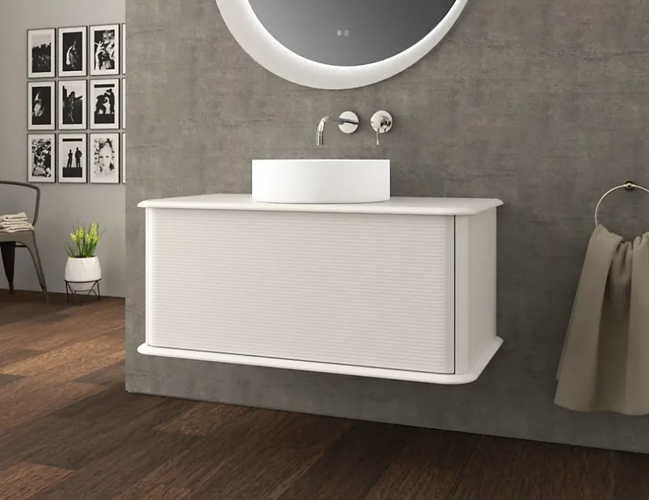 Baden Meuble sous-vasque à suspendre l.95 cm avec plan de toilette et vasque à poser, blanc mat, Idra