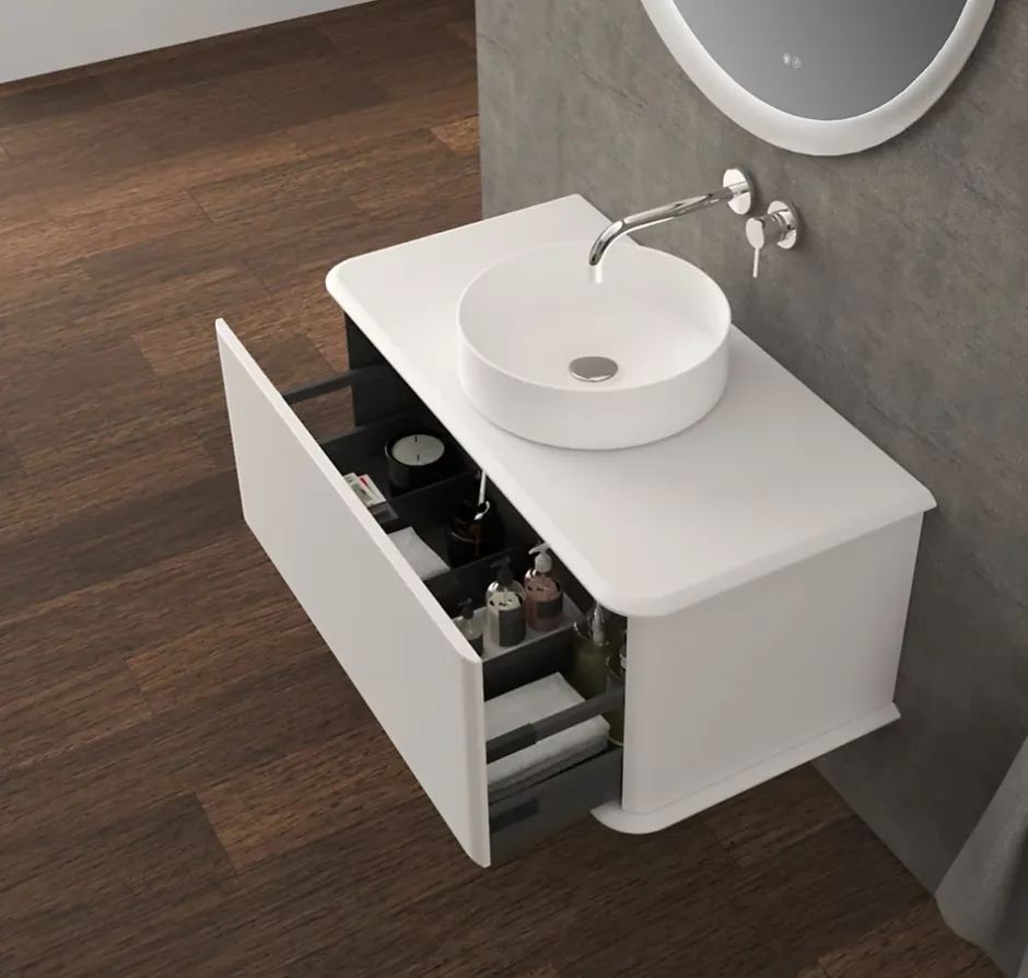 Baden Meuble sous-vasque à suspendre l.95 cm avec plan de toilette et vasque à poser, blanc mat, Idra