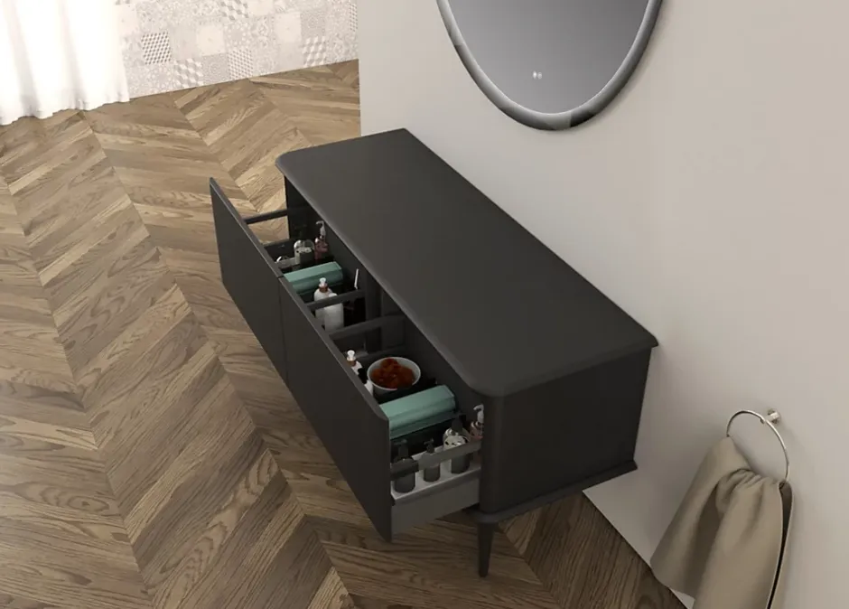 Baden Meuble sous-vasque à suspendre l.141 cm avec plan de toilette, noir mat, Idra