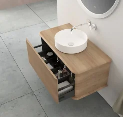 Baden Meuble sous-vasque à suspendre l.95 cm avec plan de toilette et vasque à poser, effet chêne tabac, Idra
