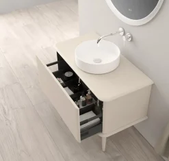 Baden Meuble sous-vasque à suspendre l.95 cm avec plan de toilette, vasque à poser et pieds H.29 cm, beige coton, Idra