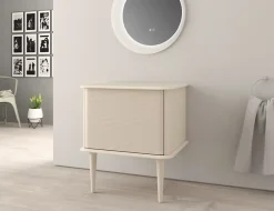 Baden Meuble sous-vasque à suspendre l.61 cm avec plan de toilette et pieds H.29 cm, beige coton, Idra* Meuble Buanderie