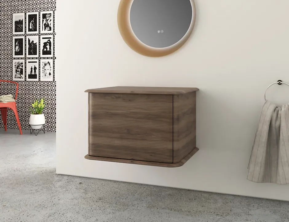 Baden Meuble sous-vasque à suspendre l.61 cm avec plan de toilette, effet noyer, Idra* Meuble Buanderie