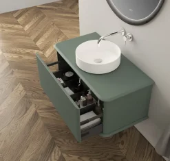 Baden Meuble sous-vasque à suspendre l.95 cm avec plan de toilette et vasque à poser, vert mat, Idra