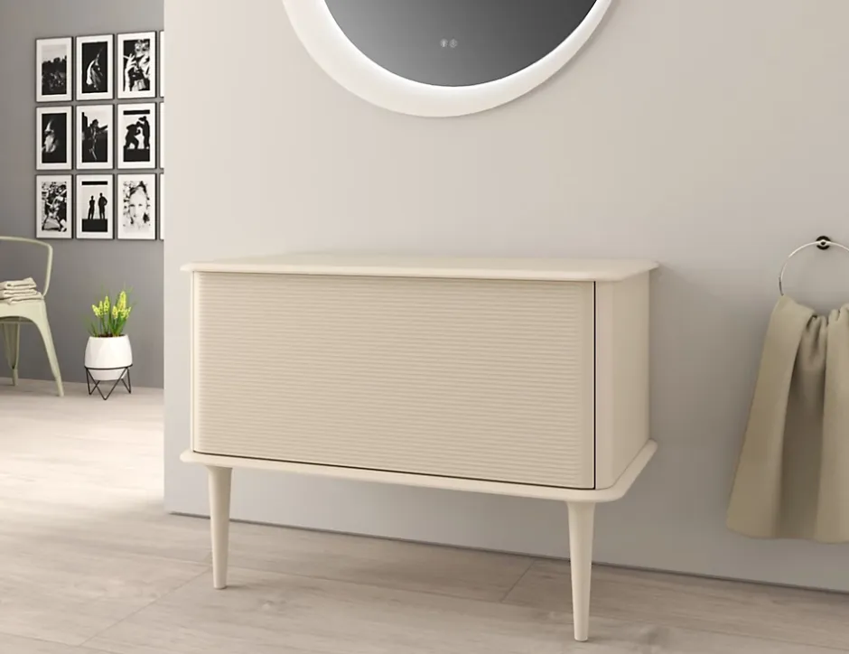Baden Meuble sous-vasque à suspendre l.95 cm avec plan de toilette et pieds H.29 cm, beige coton, Idra* Meuble Buanderie