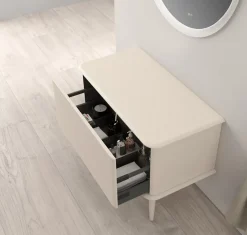 Baden Meuble sous-vasque à suspendre l.95 cm avec plan de toilette et pieds H.29 cm, beige coton, Idra* Meuble Buanderie