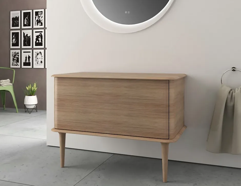 Baden Meuble sous-vasque à suspendre l.95 cm avec plan de toilette et pieds H.29 cm, effet chêne tabac, Idra