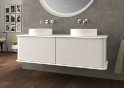 Baden Meuble sous-vasque à suspendre l.141 cm avec plan de toilette et 2 vasques à poser, blanc mat, Idra* Meuble Buanderie