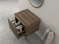 Baden Meuble sous-vasque à suspendre l.61 cm avec plan de toilette et pieds H.29 cm, effet noyer, Idra* Meuble Buanderie