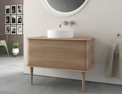 Baden Meuble sous-vasque à suspendre l.95 cm avec plan de toilette, vasque à poser et pieds H.29 cm, effet chêne tabac, Idra* Meuble Buanderie