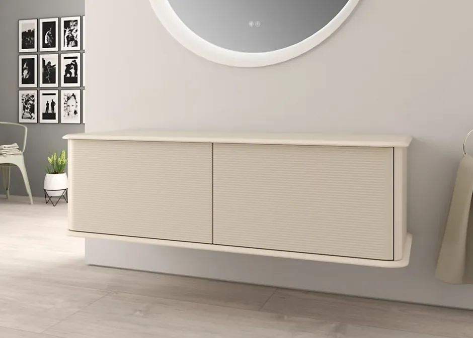 Baden Meuble sous-vasque à suspendre l.141 cm avec plan de toilette, beige coton, Idra* Meuble Buanderie