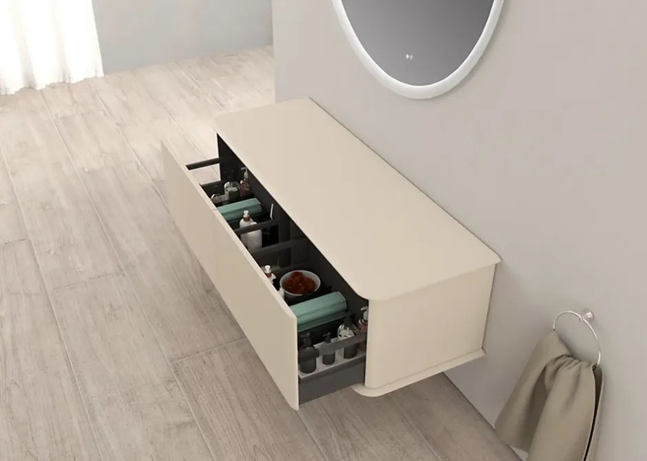 Baden Meuble sous-vasque à suspendre l.141 cm avec plan de toilette, beige coton, Idra* Meuble Buanderie