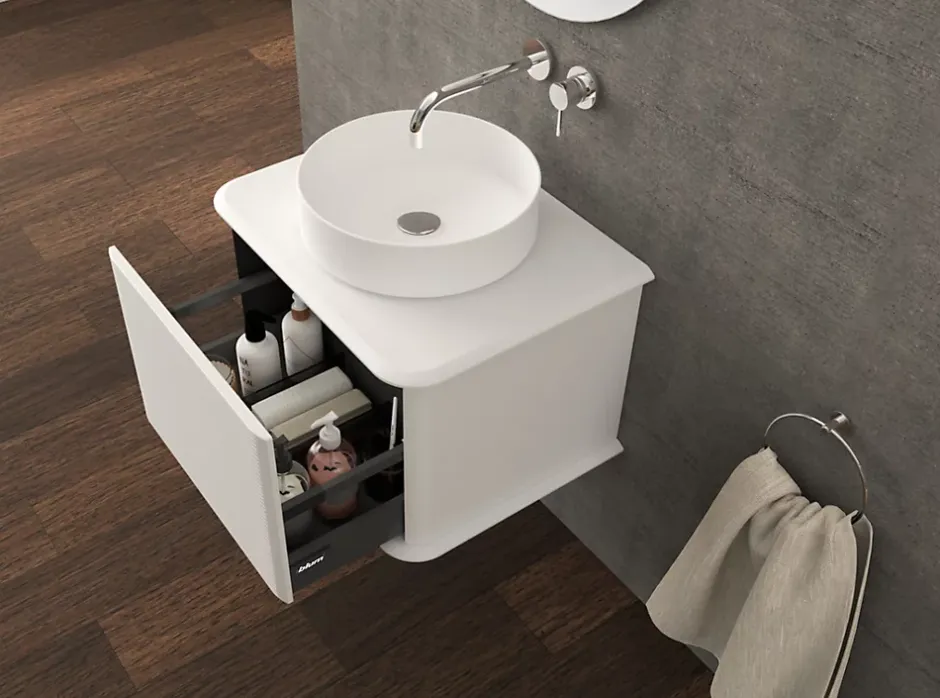 Baden Meuble sous-vasque à suspendre l.61 cm avec plan de toilette et vasque à poser, blanc mat, Idra