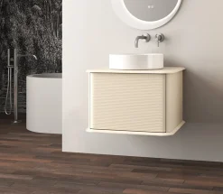 Baden Meuble sous-vasque à suspendre l.61 cm avec plan de toilette et vasque à poser, beige coton, Idra* Meuble Buanderie