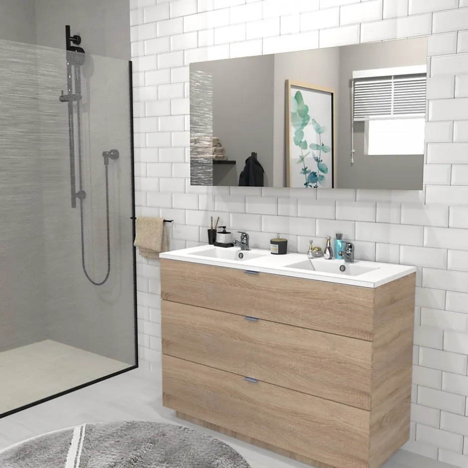 Weber Industries Meuble sous-vasque 3 tiroirs MARBELLA 120 cm + vasque / Décor Chêne blanchi