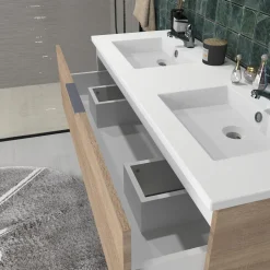 Weber Industries Meuble sous-vasque 3 tiroirs MARBELLA 120 cm + vasque / Décor Chêne blanchi