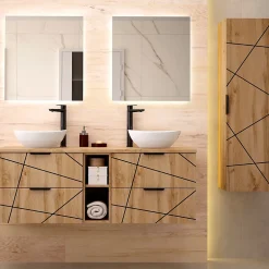 Petits-Meubles Meuble sous-vasque 140cm 2 niches plan de toilette Teren Bois