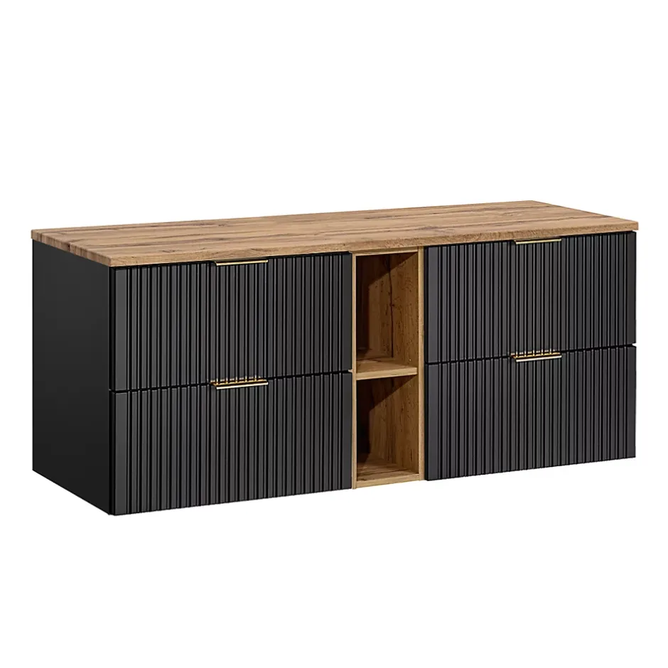 Petits-Meubles Meuble sous-vasque 140cm 2 niches Adriel Noir et Bois* Meuble Sous-Vasque