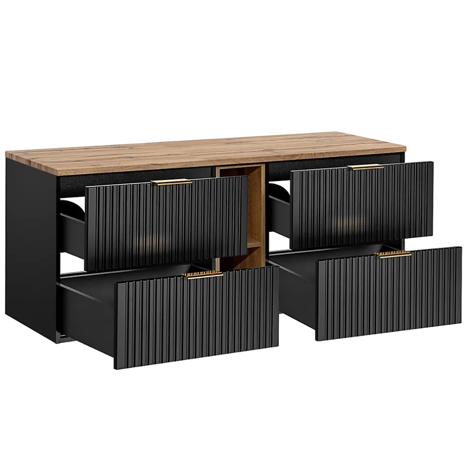 Petits-Meubles Meuble sous-vasque 140cm 2 niches Adriel Noir et Bois* Meuble Sous-Vasque