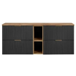 Petits-Meubles Meuble sous-vasque 140cm 2 niches Adriel Noir et Bois* Meuble Sous-Vasque