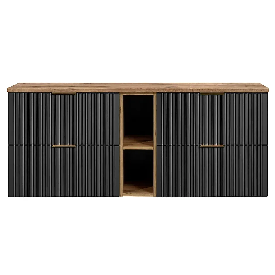 Petits-Meubles Meuble sous-vasque 140cm 2 niches Adriel Noir et Bois* Meuble Sous-Vasque