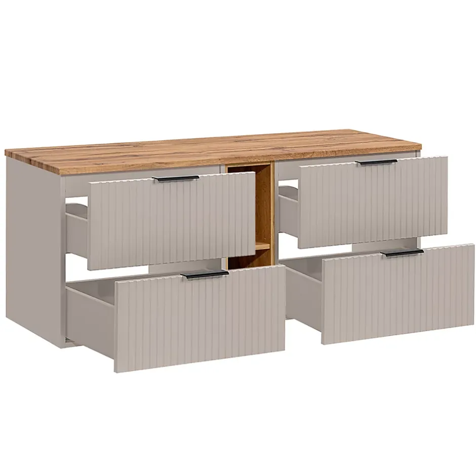 Petits-Meubles Meuble sous-vasque 140cm 2 niches Adriel Cachemire et Bois