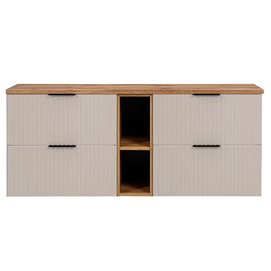 Petits-Meubles Meuble sous-vasque 140cm 2 niches Adriel Cachemire et Bois
