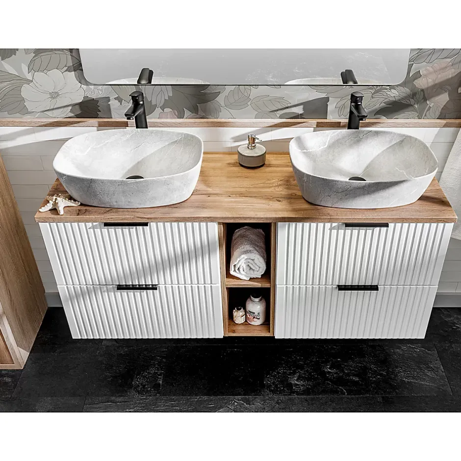 Petits-Meubles Meuble sous-vasque 140cm 2 niches Adriel Blanc