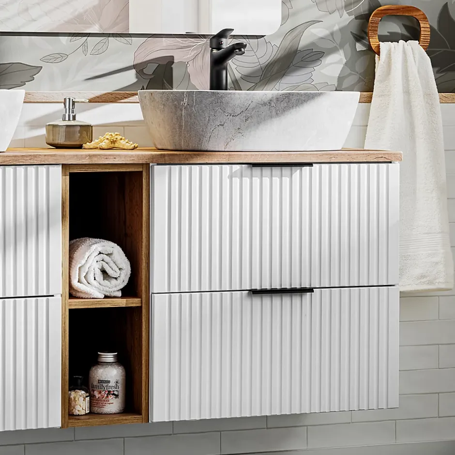 Petits-Meubles Meuble sous-vasque 140cm 2 niches Adriel Blanc
