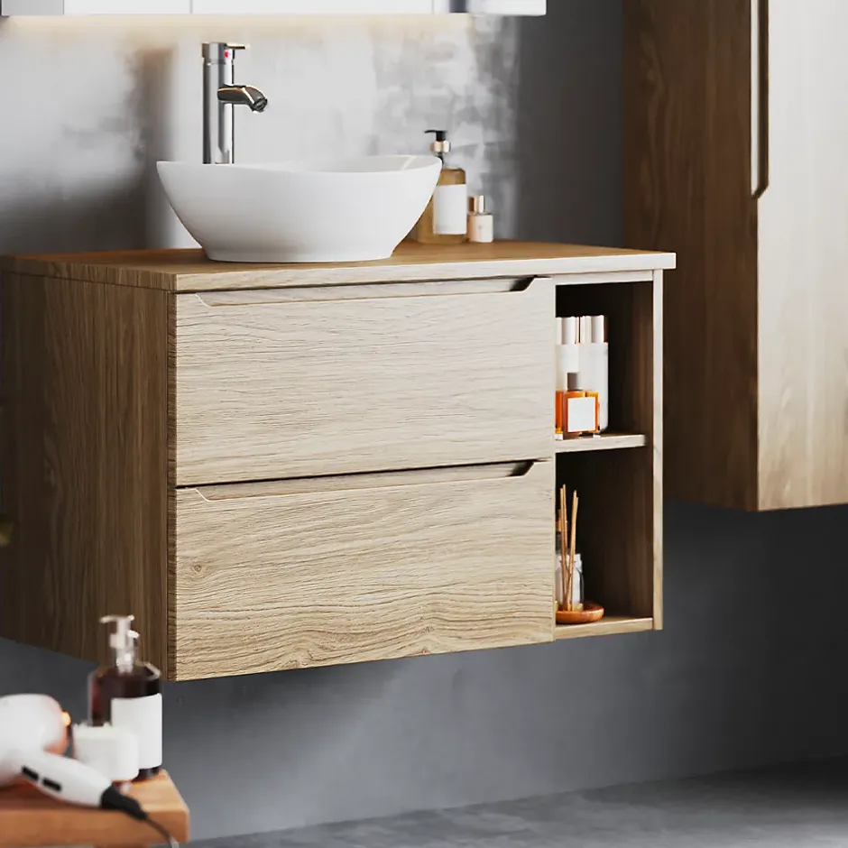 Petits-Meubles Meuble sous-vasque 80cm 2 niches plan de toilette Viggo Bois* Meuble Sous-Vasque