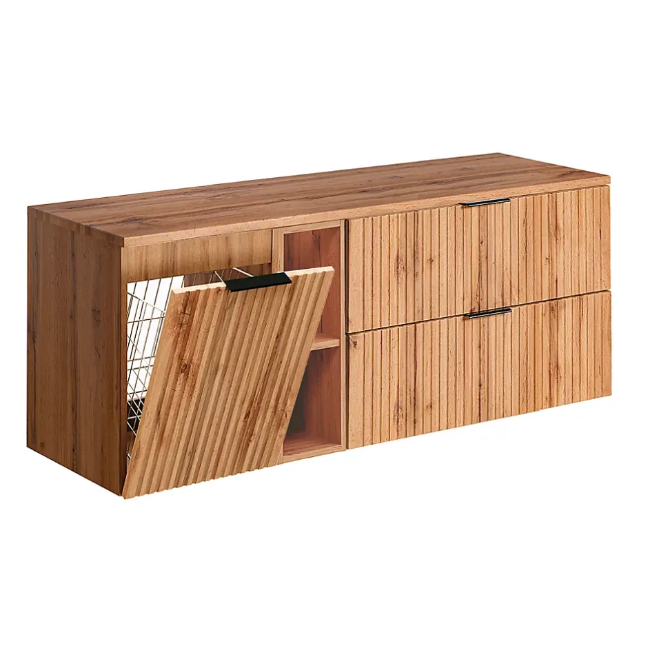 Petits-Meubles Meuble sous-vasque 140cm 2 niches panier à linge Adriel Bois