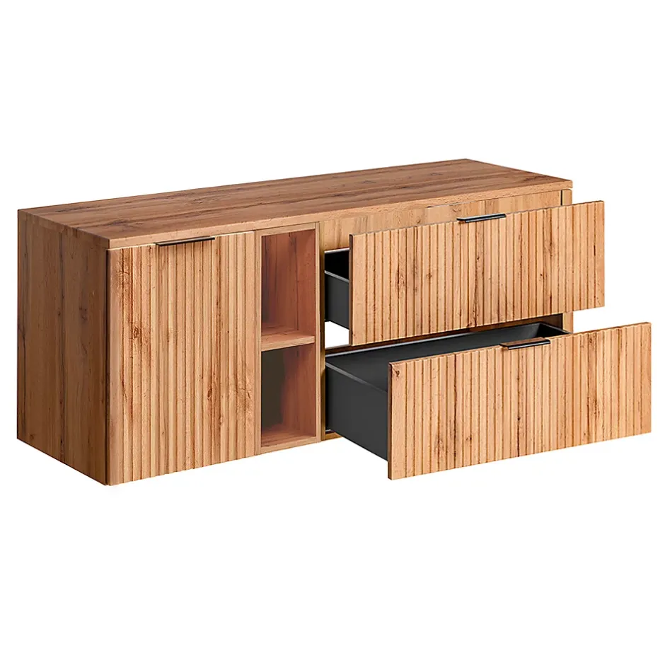 Petits-Meubles Meuble sous-vasque 140cm 2 niches panier à linge Adriel Bois