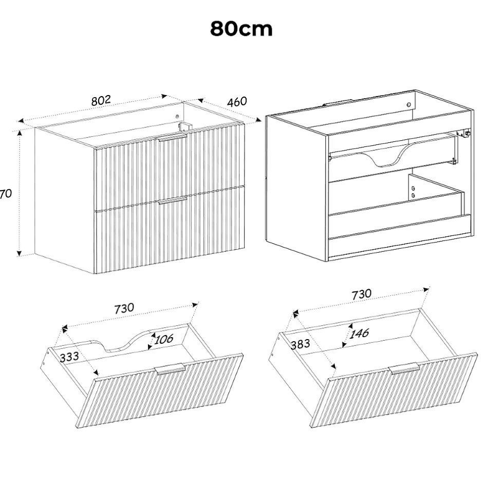Petits-Meubles Meuble sous-vasque 140cm 2 niches panier à linge Adriel Bois