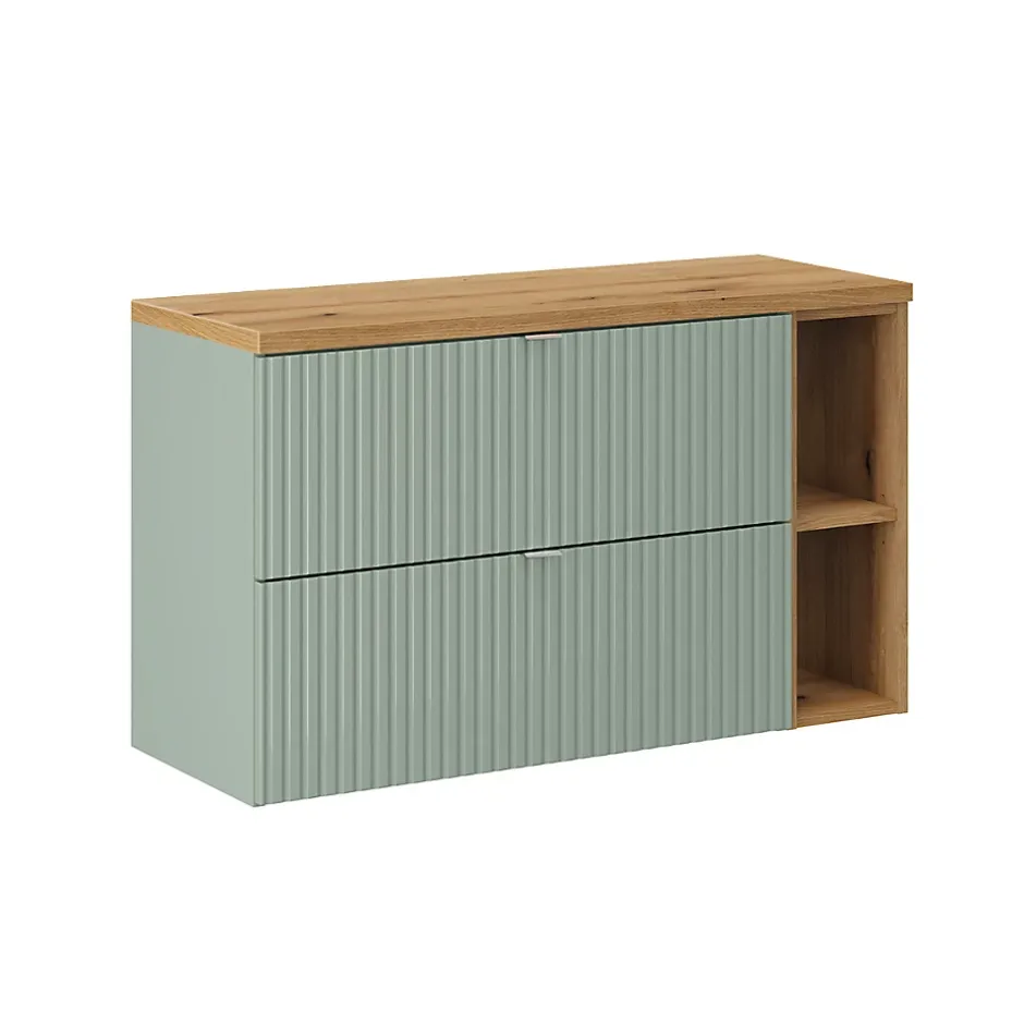 Petits-Meubles Meuble sous-vasque 100cm 2 tiroirs 2 niches Jade Vert et Bois