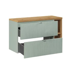 Petits-Meubles Meuble sous-vasque 100cm 2 tiroirs 2 niches Jade Vert et Bois