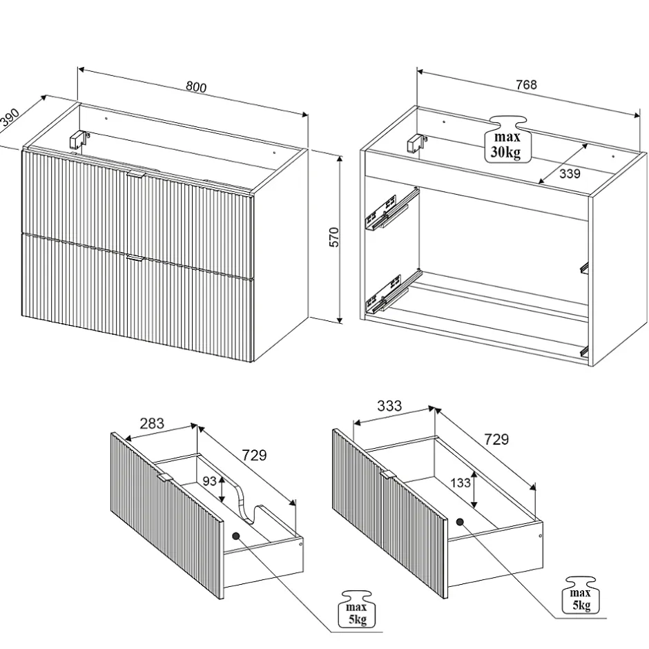 Petits-Meubles Meuble sous-vasque 100cm 2 tiroirs 2 niches Jade Vert et Bois