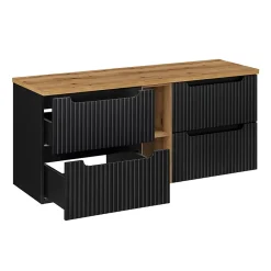 Petits-Meubles Meuble sous-vasque 140cm 4 tiroirs 2 niches Riva Noir et Bois