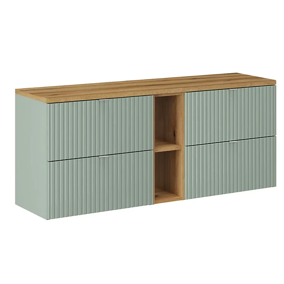 Petits-Meubles Meuble sous-vasque 140cm 4 tiroirs 2 niches Jade Vert et Bois* Meuble Sous-Vasque