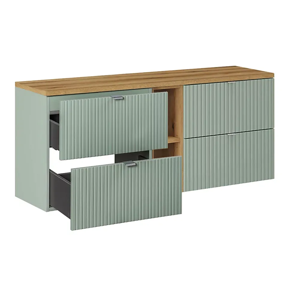 Petits-Meubles Meuble sous-vasque 140cm 4 tiroirs 2 niches Jade Vert et Bois* Meuble Sous-Vasque