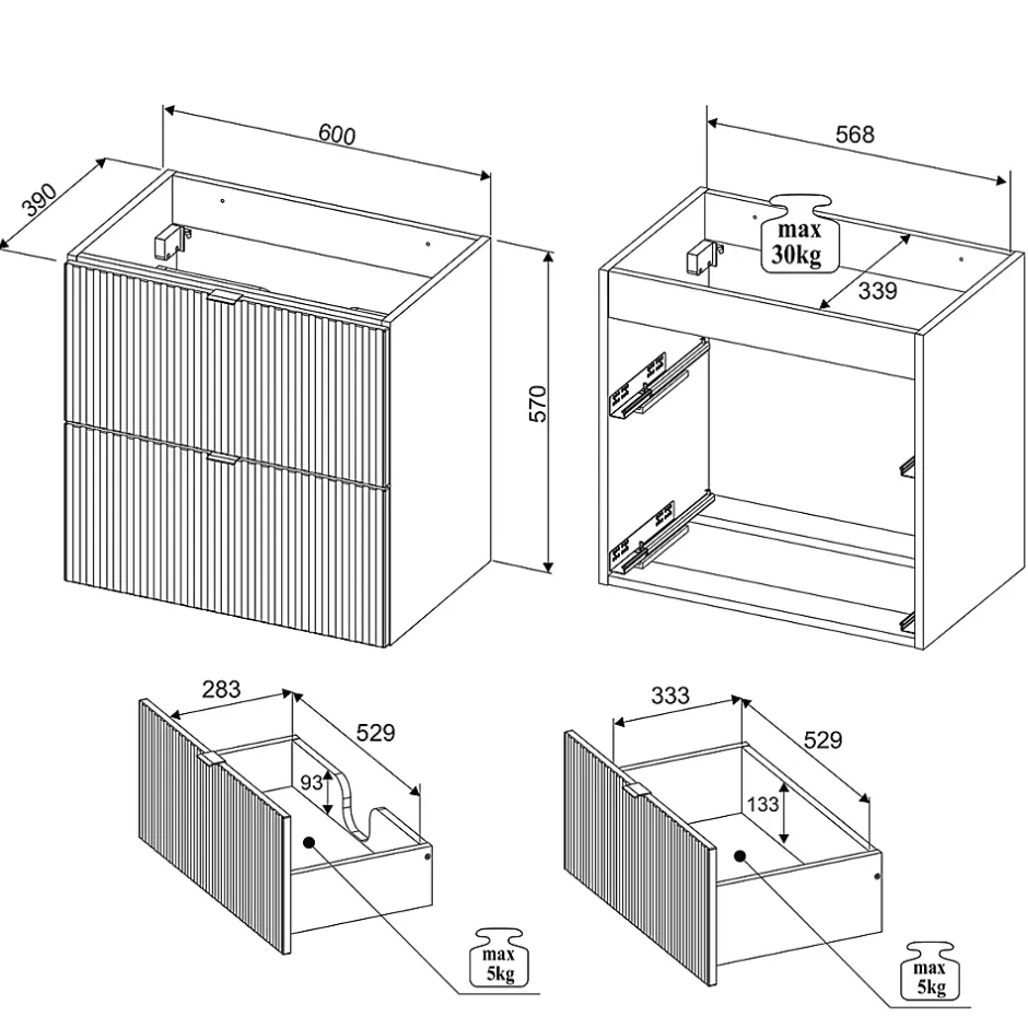 Petits-Meubles Meuble sous-vasque 140cm 4 tiroirs 2 niches Jade Vert et Bois* Meuble Sous-Vasque