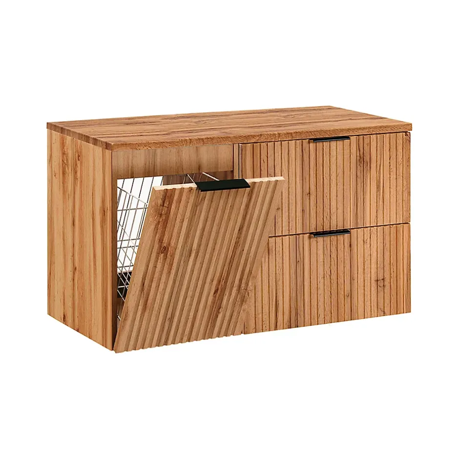 Petits-Meubles Meuble sous-vasque 100cm panier à linge Adriel Bois