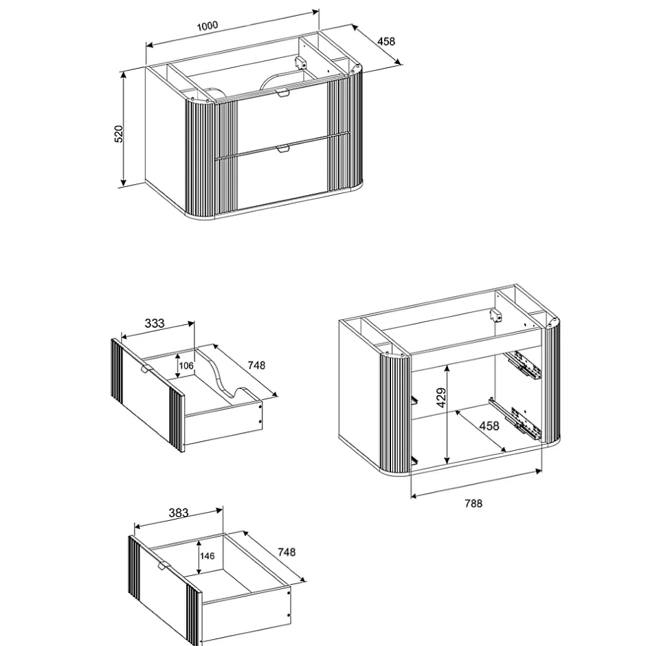 Petits-Meubles Meuble sous-vasque 100cm plan de toilette Mila Bois* Meuble Sous-Vasque