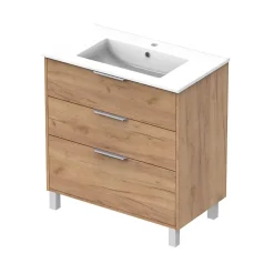 Futurbath Meuble sous-vasque effet chêne l.80 cm + plan simple vasque porcelaine, Louna