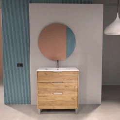 Futurbath Meuble sous-vasque effet chêne l.60 cm + plan simple vasque porcelaine, Louna* Meuble Vasque