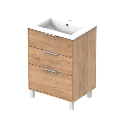 Futurbath Meuble sous-vasque effet chêne l.60 cm + plan simple vasque porcelaine, Louna* Meuble Vasque