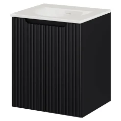 [En.Casa] Meuble sous-vasque NEWPORT avec lavabo 50 x 57 x 39 cm noir rainuré blanc brillant en.casa