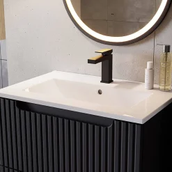 [En.Casa] Meuble sous-vasque NEWPORT avec lavabo 50 x 57 x 39 cm noir rainuré blanc brillant en.casa