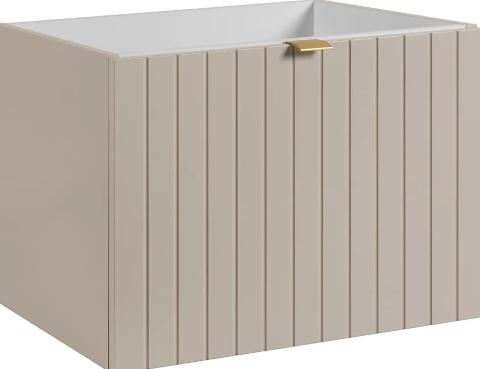 Furnidea Meuble sous-vasque suspendu HARMO 60 cm Façade rainuré cachemire semi-mat* Meuble Sous Lavabo