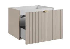Furnidea Meuble sous-vasque suspendu HARMO 60 cm Façade rainuré cachemire semi-mat* Meuble Sous Lavabo